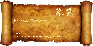 Miksa Ferenc névjegykártya